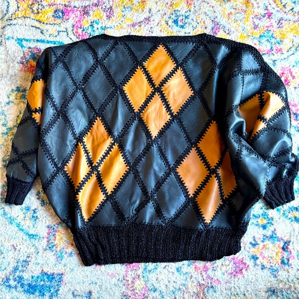 Vintage Leather 1980´s crochet Sweater